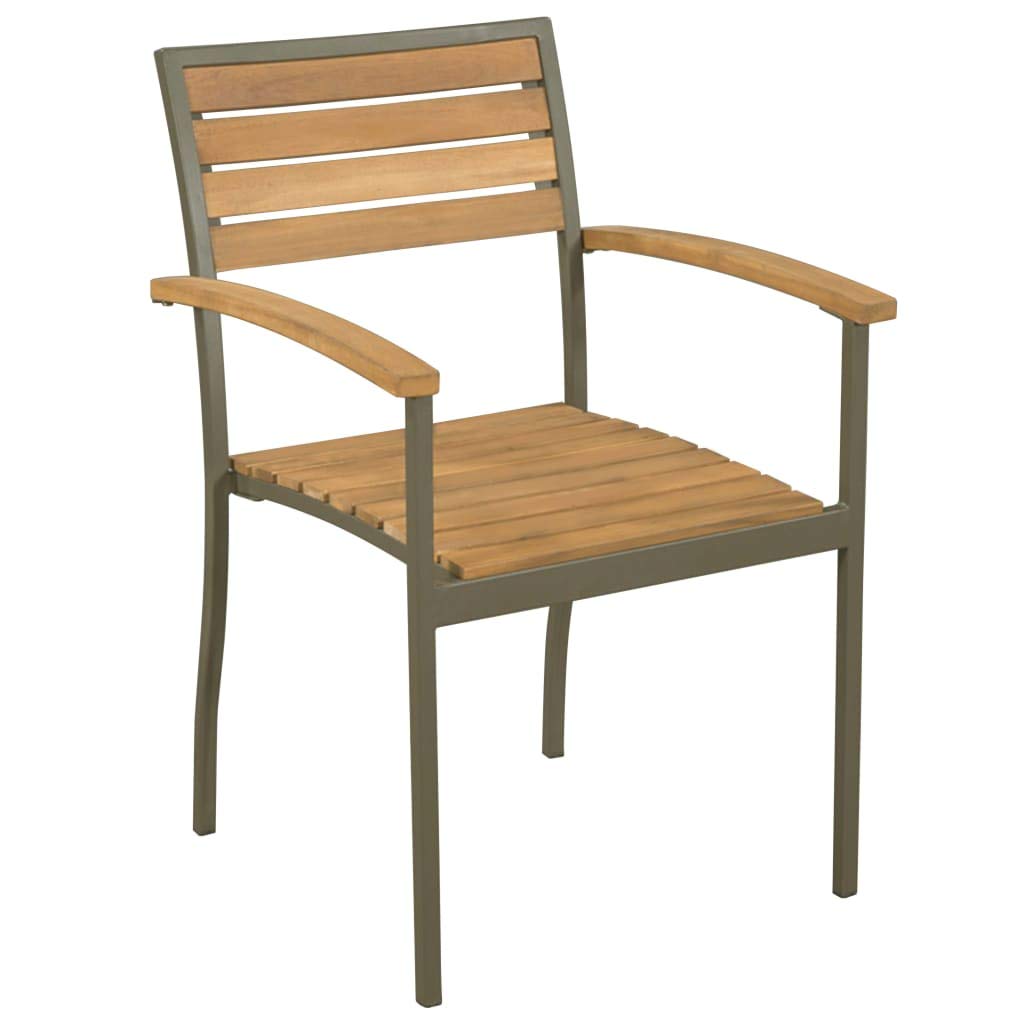 9 Piece Natural Wood and Grey Metal Outdoor Dining Set B371