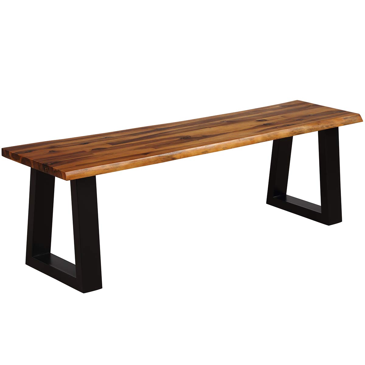 57.5" Live Edge Acacia Wood Outdoor Dining Bench with Metal Legs H813