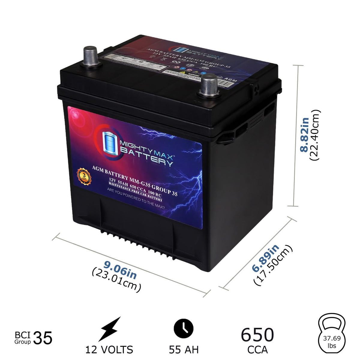 12V 55Ah AGM Replacement Battery Y73557