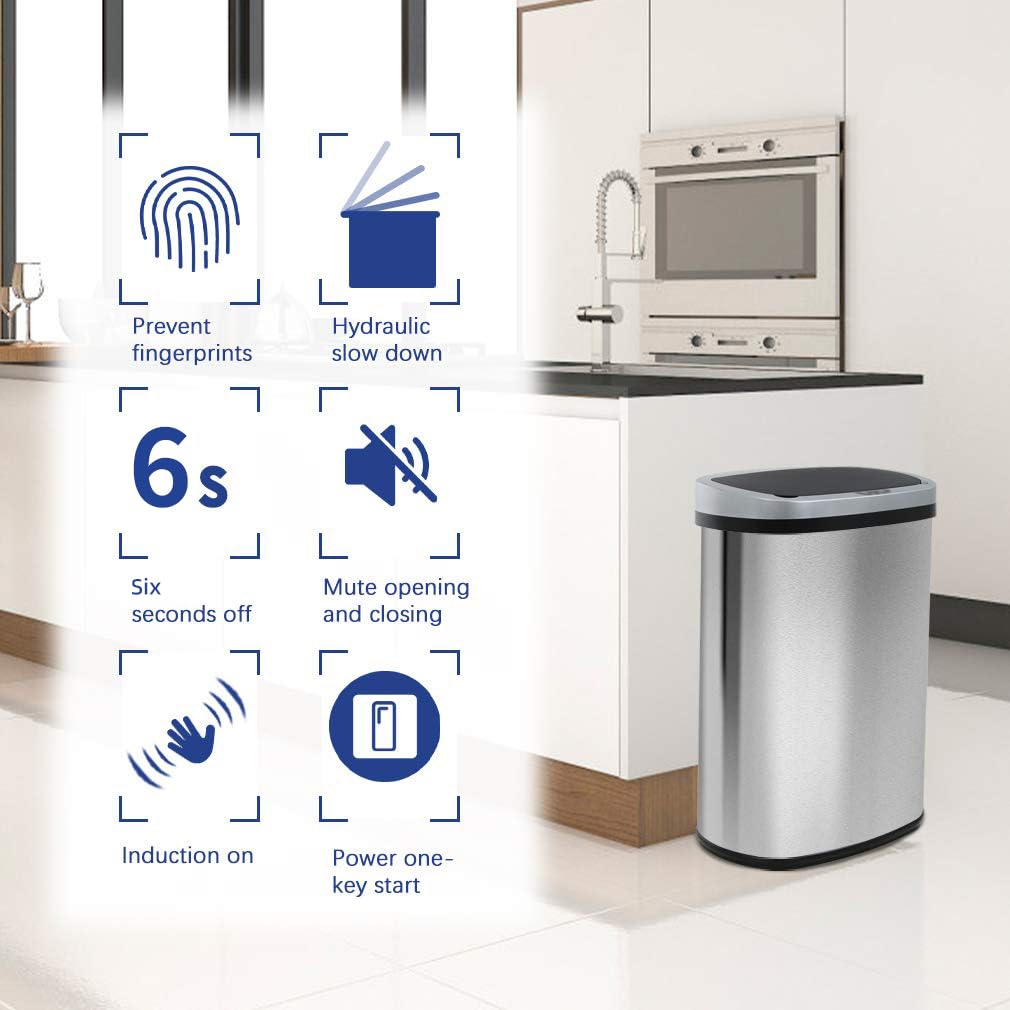 13 Gallon Stainless Steel Trash Can with Lid S90520
