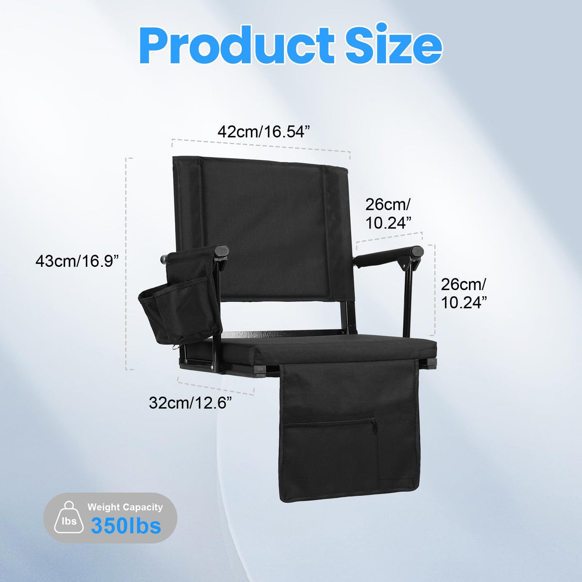 2 Pcs Folding Stadium Seat with Back Support & Cushion Black T4183