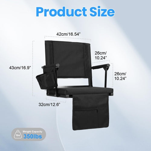 2 Pcs Folding Stadium Seat with Back Support & Cushion Black T4183