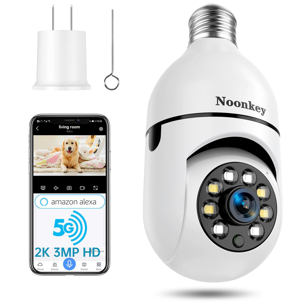 Light Bulb Security Camera 2K 3MP WiFi 360° Color Night Vision Two-Way Talk B51351