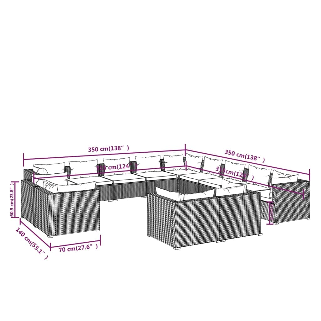 Black 13-Piece PE Rattan Outdoor Sectional Sofa V848158