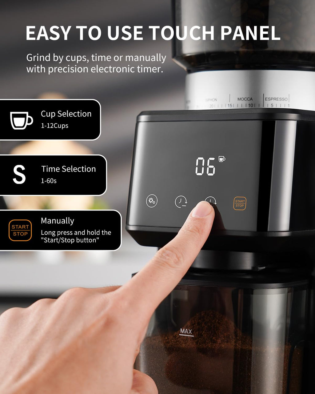 Electric Conical Burr Coffee Grinder with Timer L644070