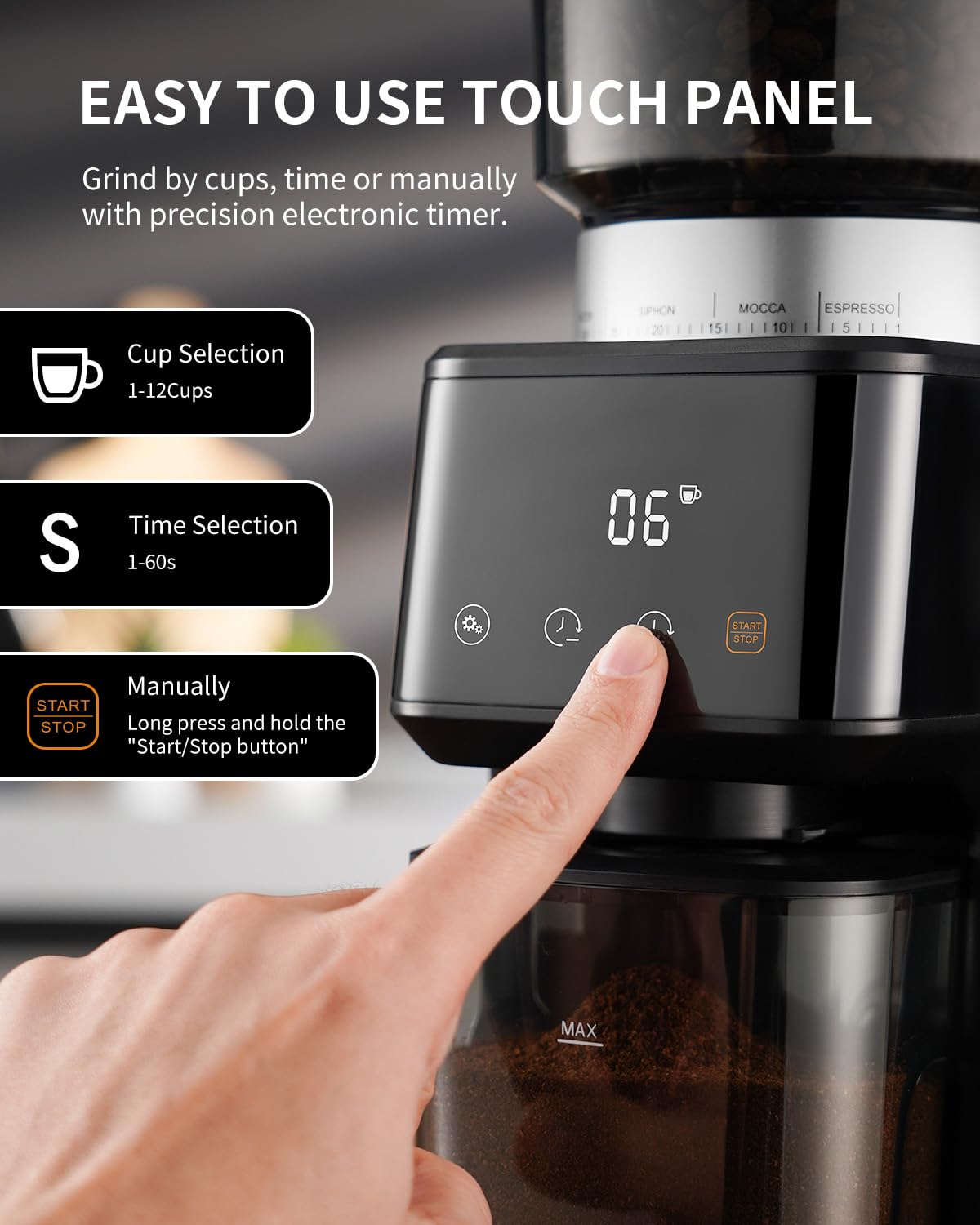 Electric Conical Burr Coffee Grinder with Timer L644070