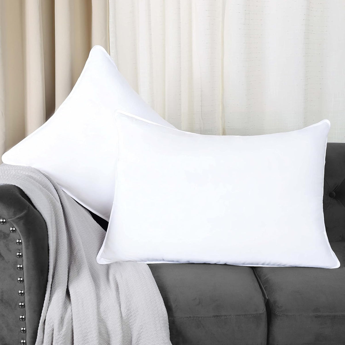 Down Alternative Pillow Set, Soft Microfiber Shell, Set of 2, King Size V3724