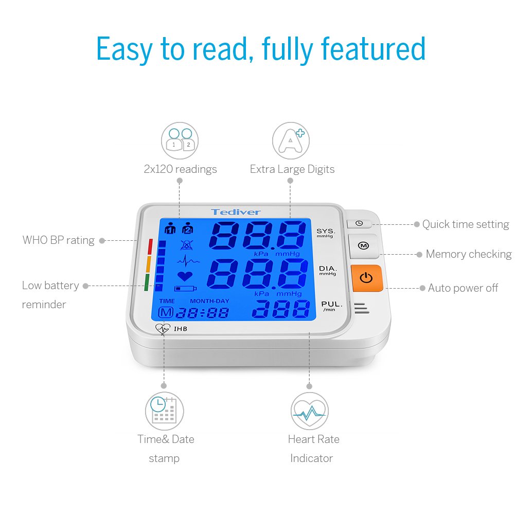 Digital Blood Pressure Monitor, Large Cuff, Upper Arm Blood Pressure Machine D488