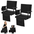 2 Pcs Folding Stadium Seat with Back Support & Cushion Black T4183