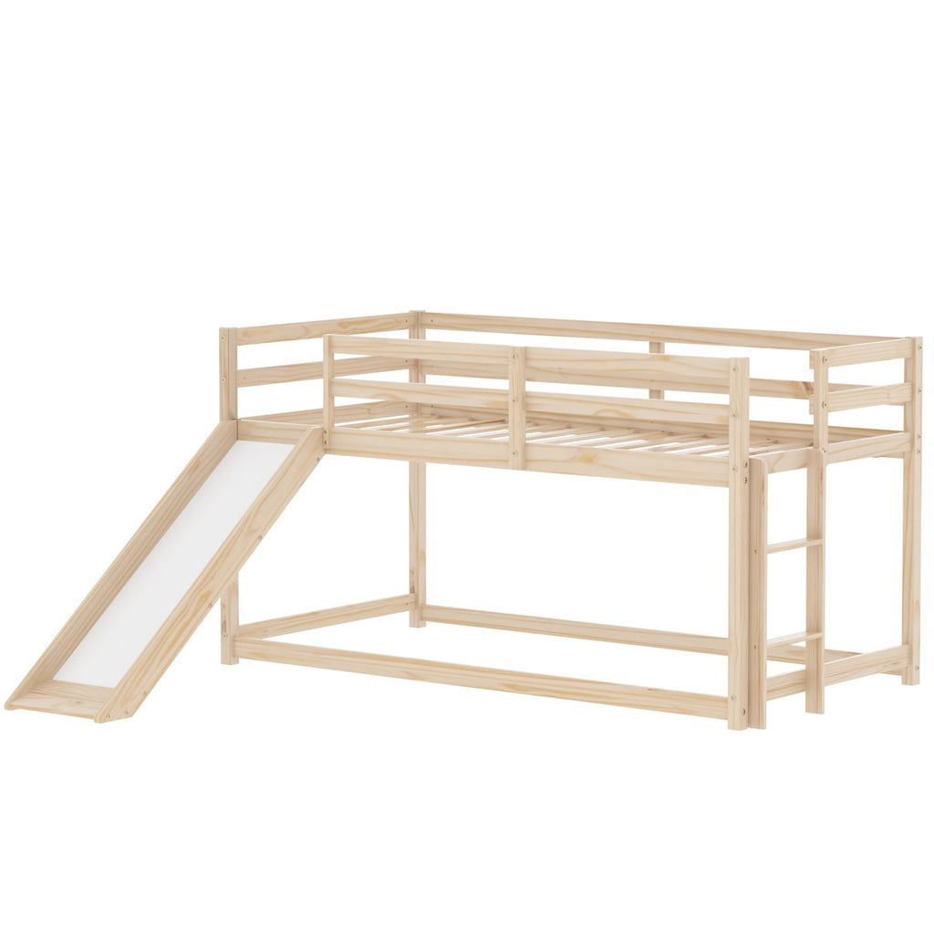 Twin Over Twin Solid Wood Bunk Bed with Slide and Ladder J12293
