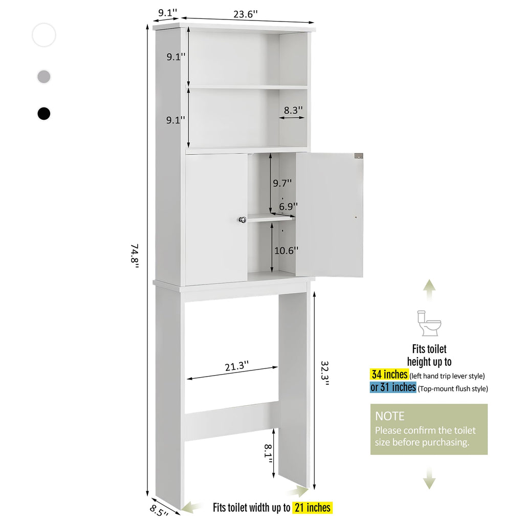 White Over the Toilet Storage Cabinet with Adjustable Shelf B609366