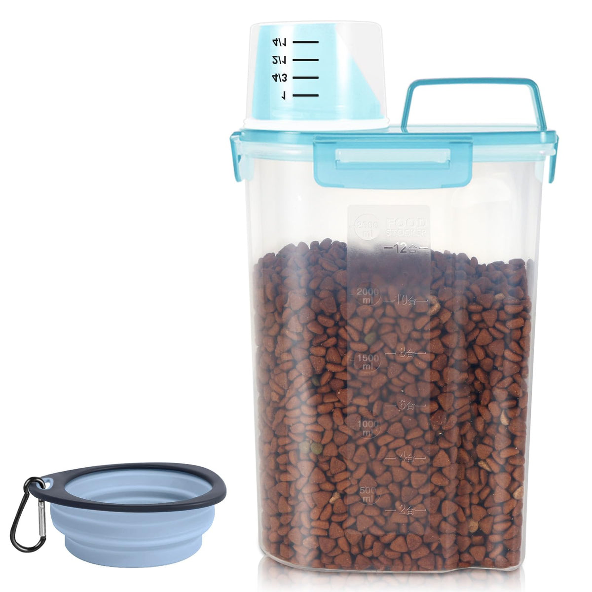 3-5Lbs/3Qt Plastic Pet Food Storage Container with Foldable Bowl A953