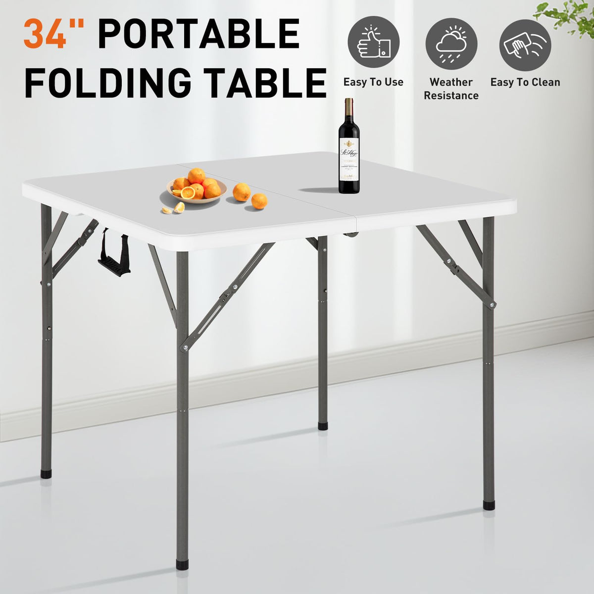 34 Inch Square Folding Table White P631665