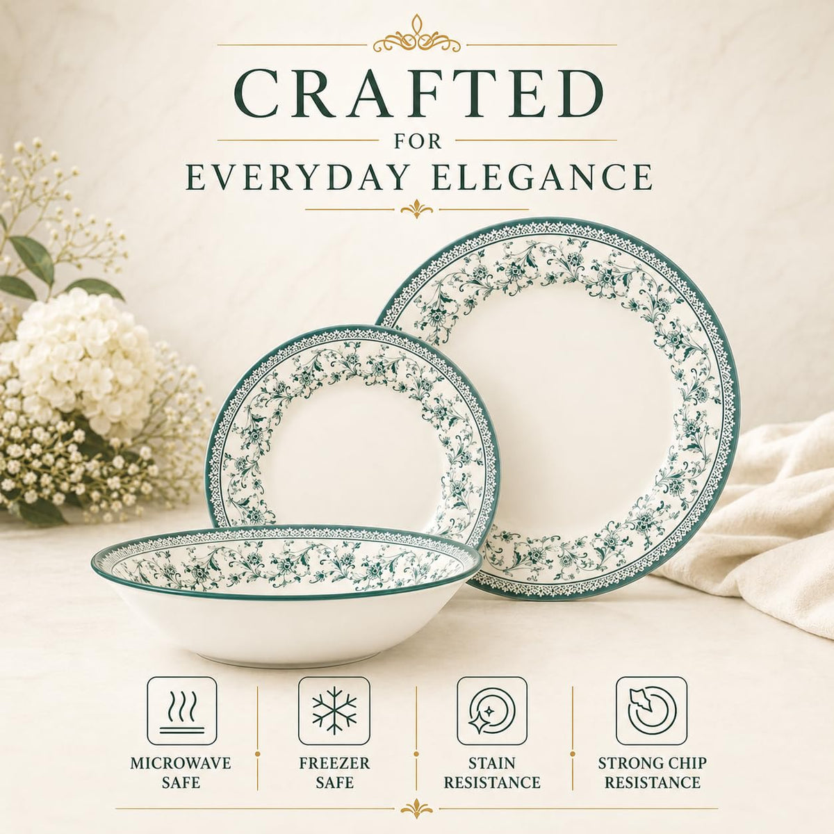 12-Piece Porcelain Dinnerware Set for 4 A551