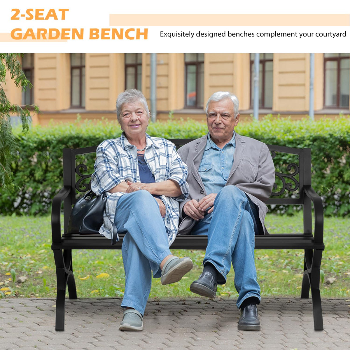 50" Outdoor Garden Bench Black 480lbs Load Capacity M556721