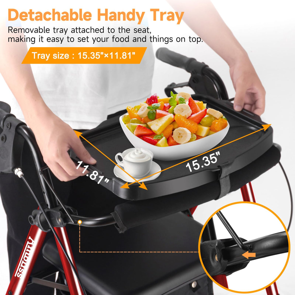 Foldable Rollator Walker with Seat & Tray J754296