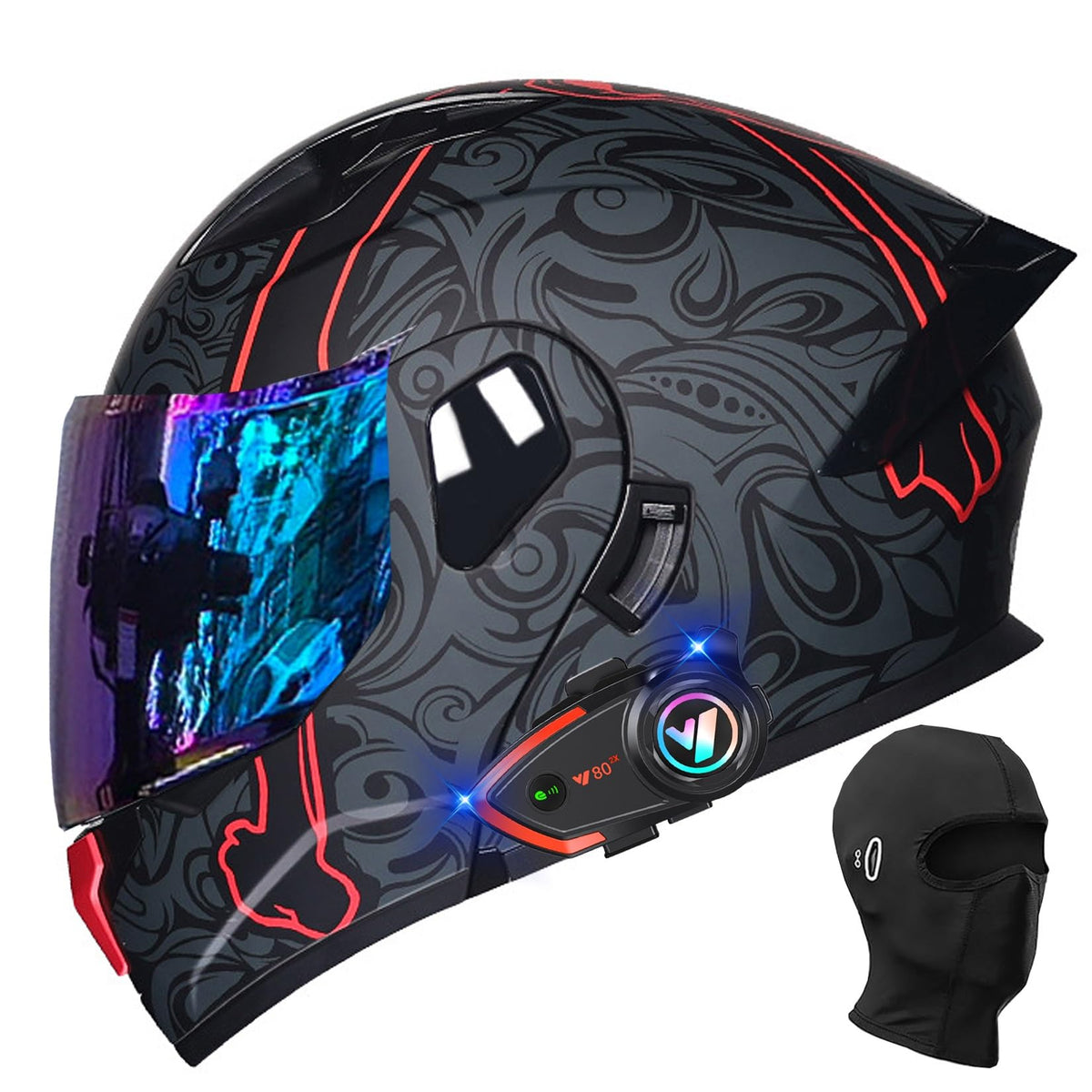 Bluetooth Modular Flip Up Full Face Motorcycle Helmet with Dual Visor Z7188