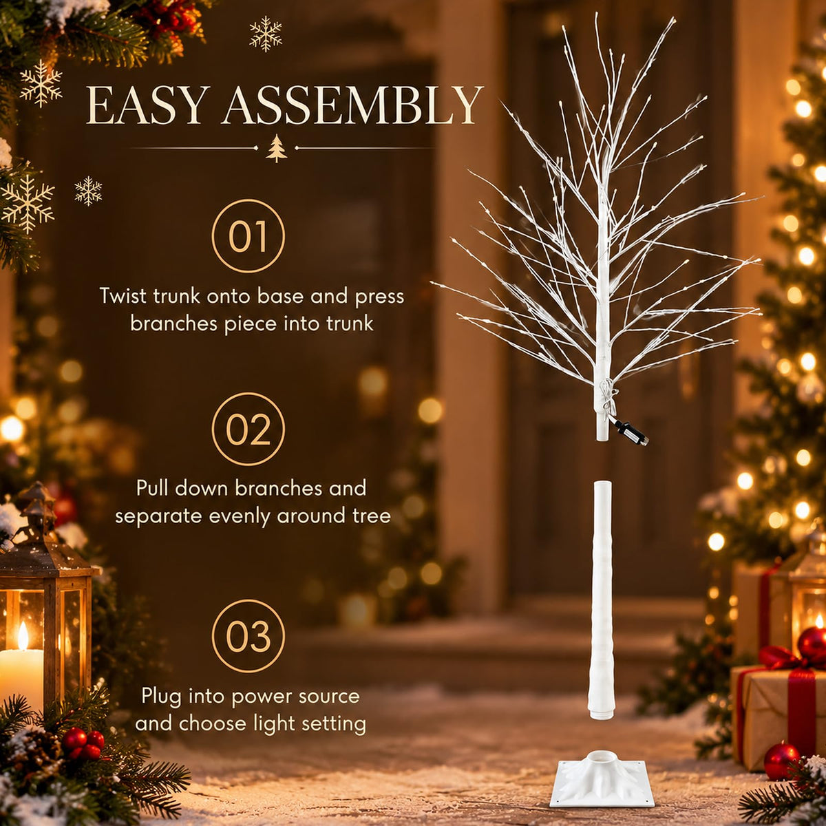 4 Pack Lighted Birch Tree B641