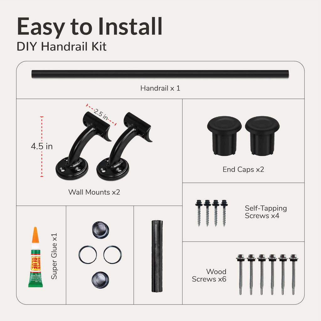 6FT Black Aluminum Stair Handrail Kit P911