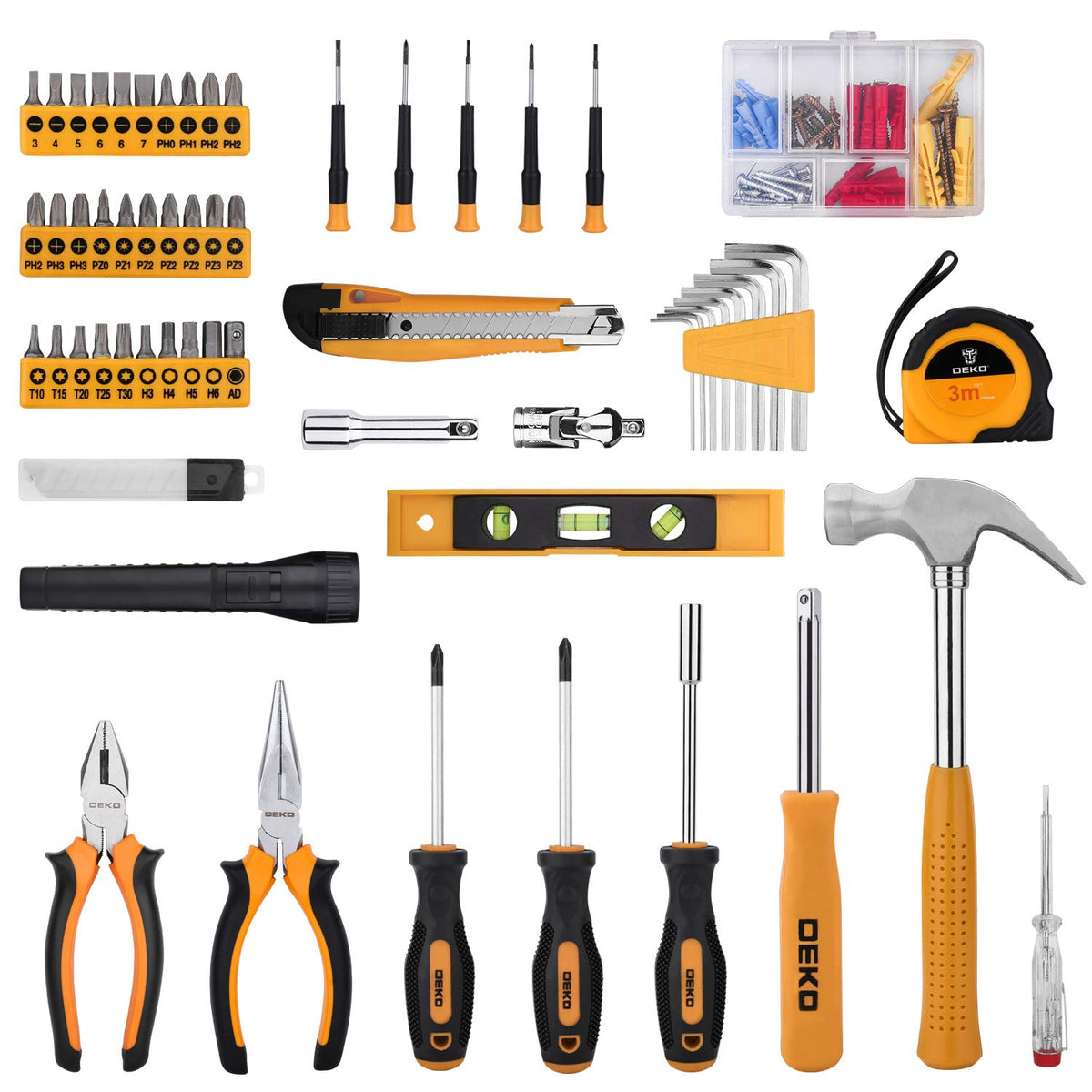 208 Piece General Household Hand Tool Kit with Toolbox Storage Case K10479