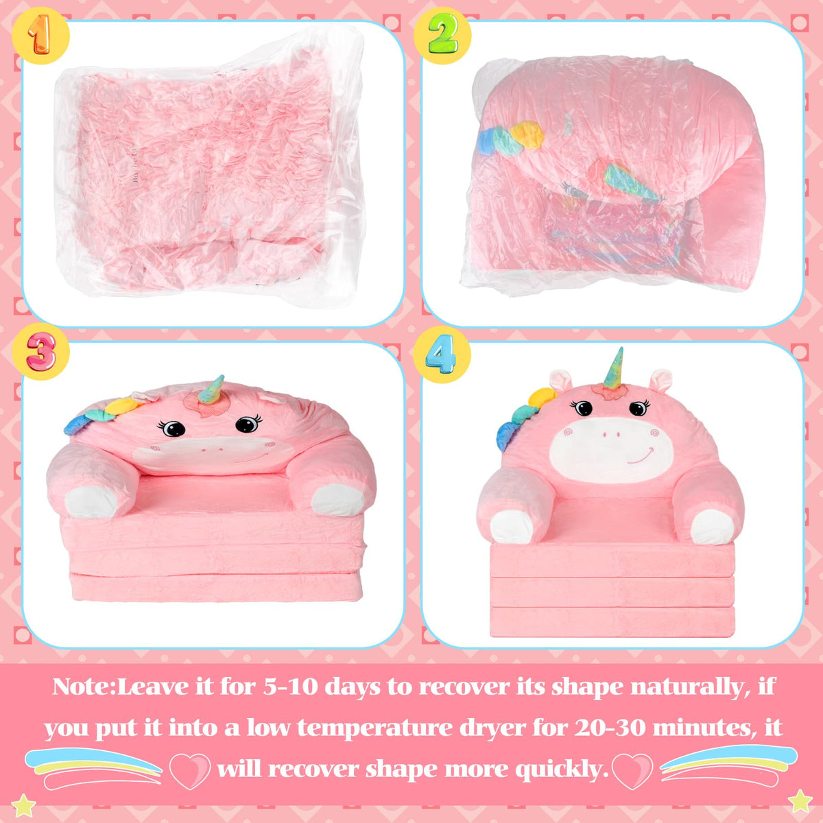 2-in-1 Fold Out Kids Sofa with Flannel Blanket A603875