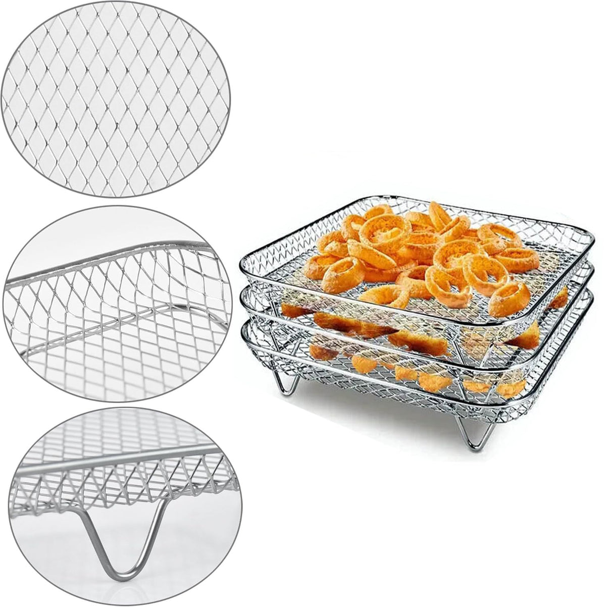 7 Inch Stackable Stainless Steel Air Fryer Rack, 3 Pcs T158253