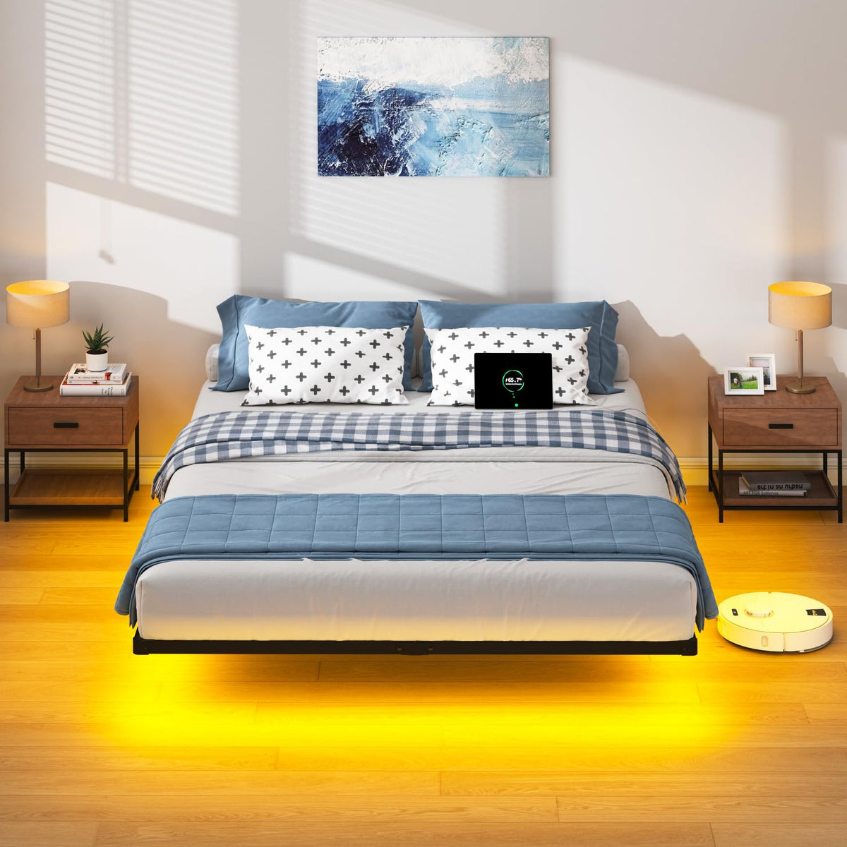 8 inch Floating Bed Frame Full with Charging Station C863206