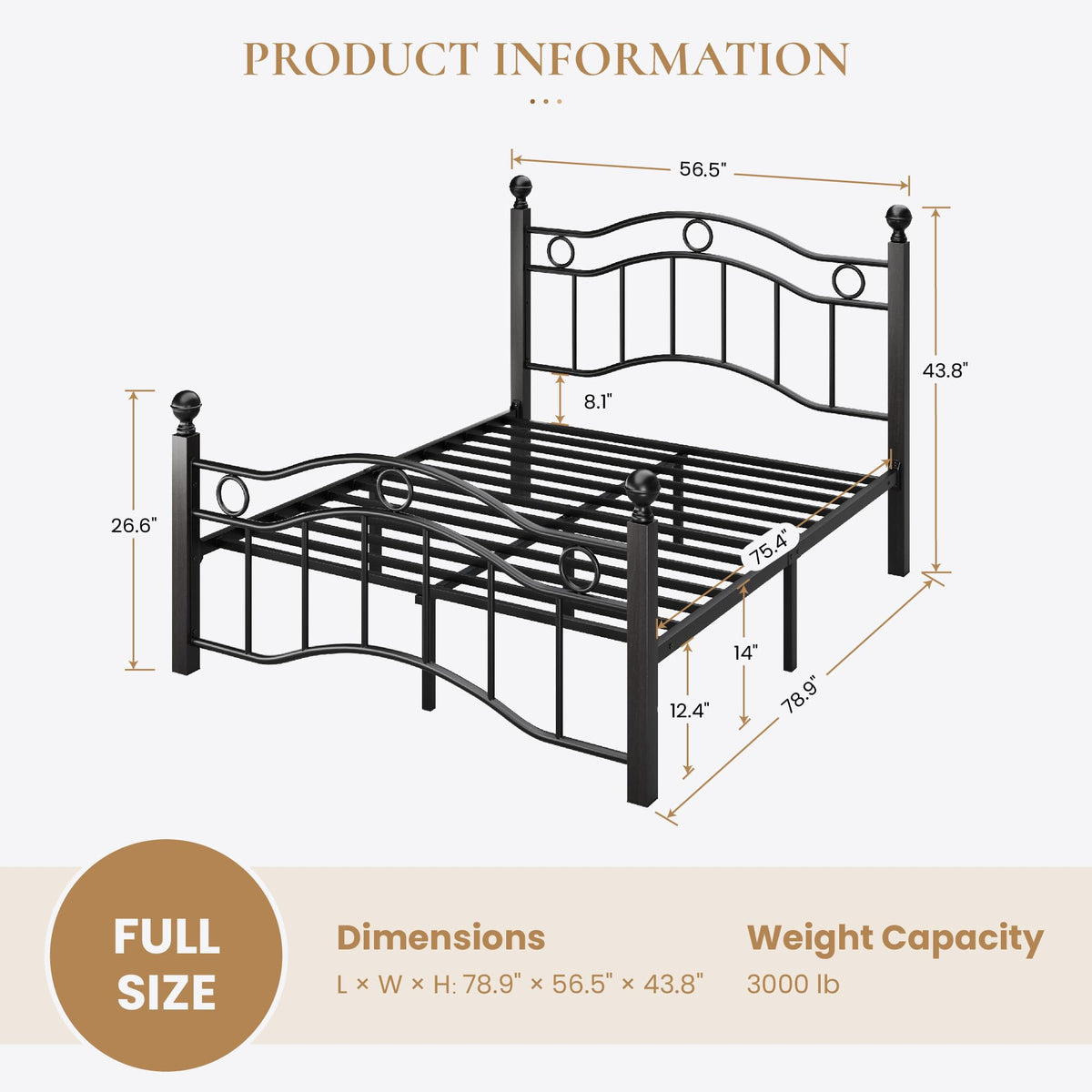 Full Size Black Metal Bed Frame N764751