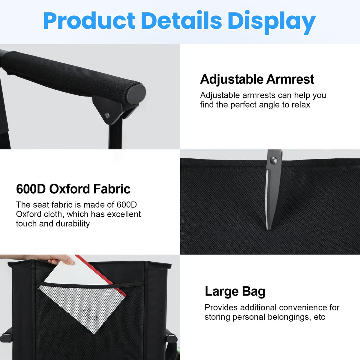 2 Pcs Folding Stadium Seat with Back Support & Cushion Black T4183