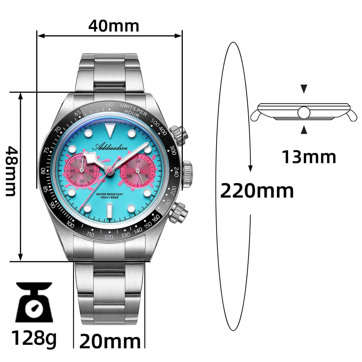 Mens Chronograph Watch Ceramic Tachymeter Bezel 100 M Waterproof I2788