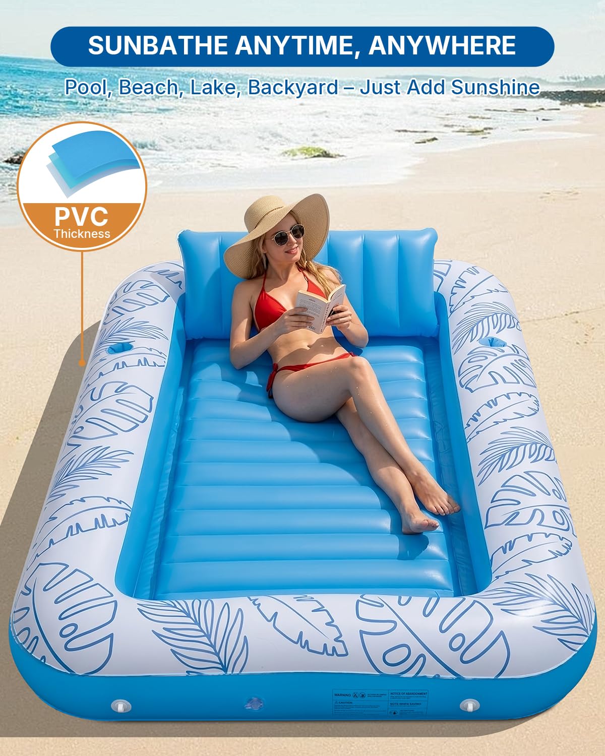 Inflatable Tanning Pool Float with Lights and Pillow T4522