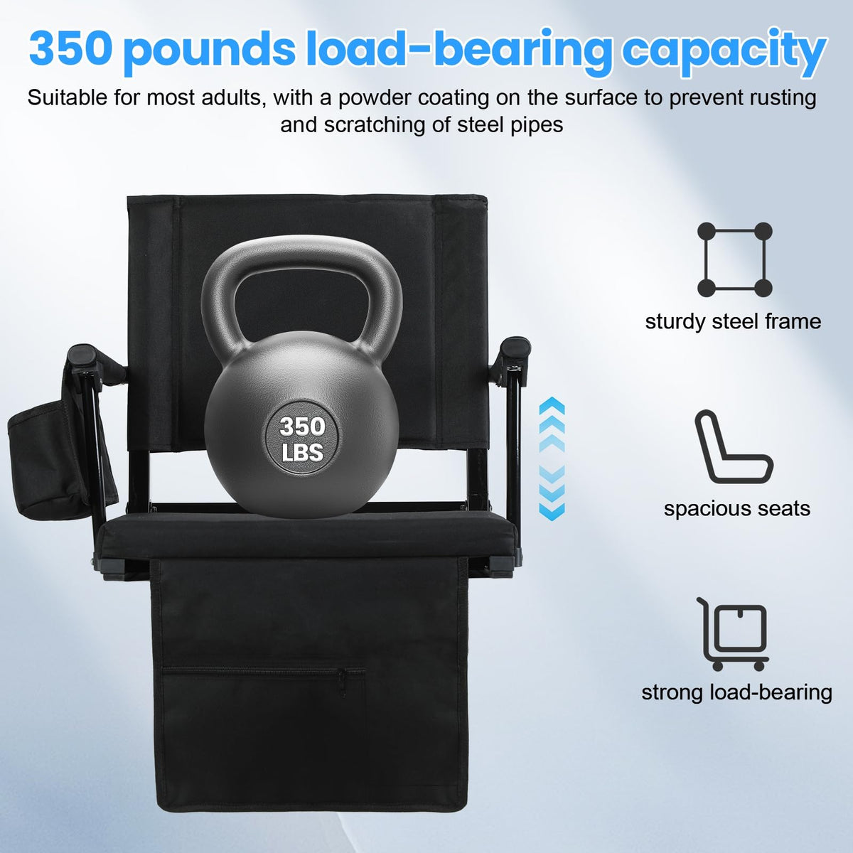 2 Pcs Folding Stadium Seat with Back Support & Cushion Black T4183