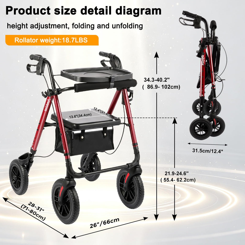 Foldable Rollator Walker with Seat & Tray J754296