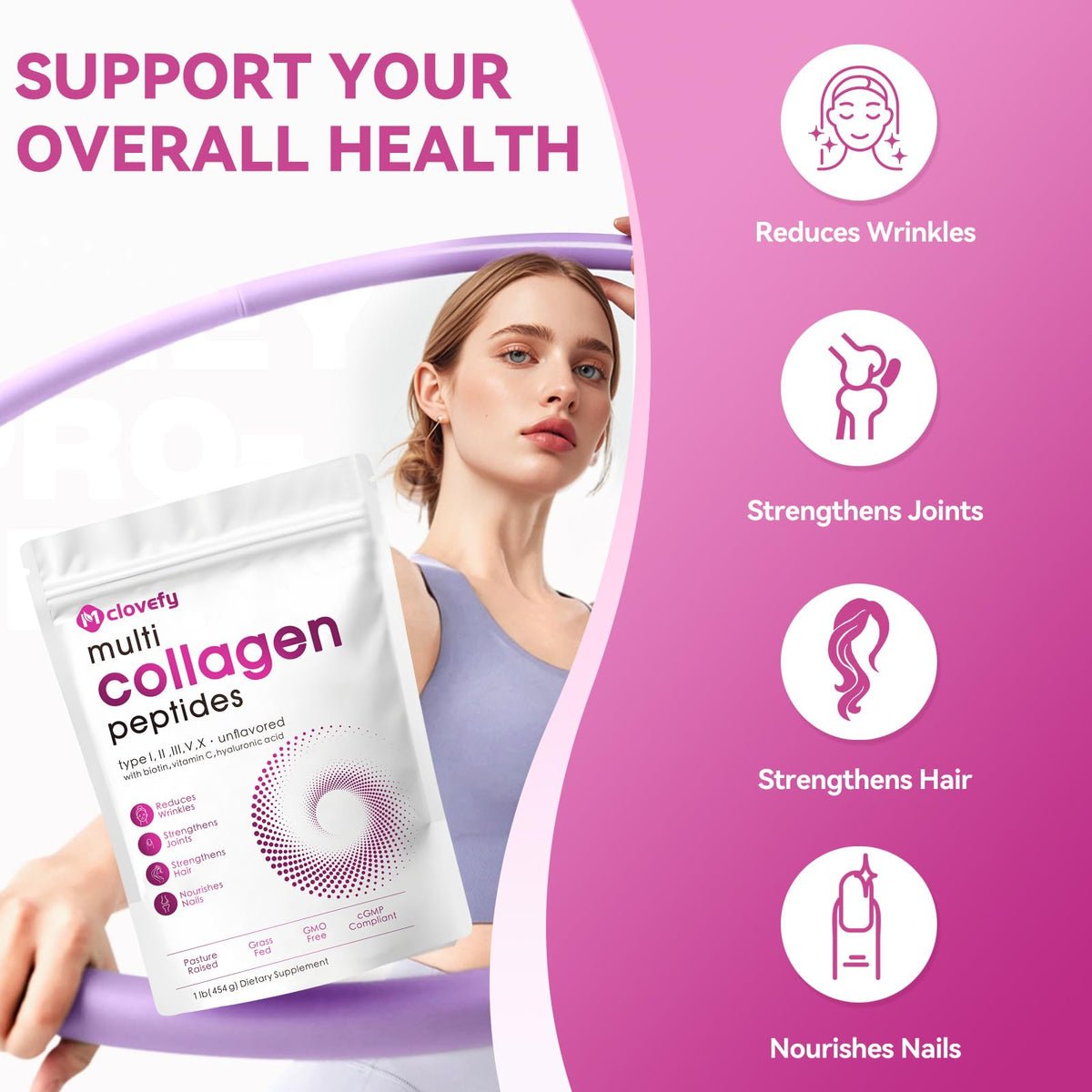 Unflavored Multi Collagen Peptides Powder 1lb G829