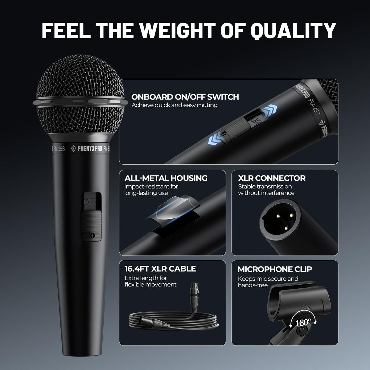 Cardioid Dynamic Wired XLR Microphone with On/Off Switch Y23097