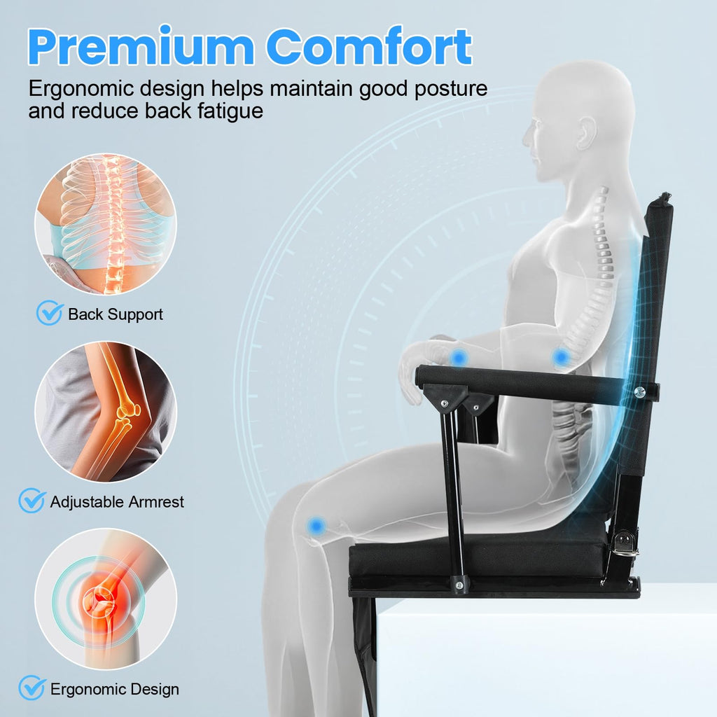 2 Pcs Folding Stadium Seat with Back Support & Cushion Black T4183