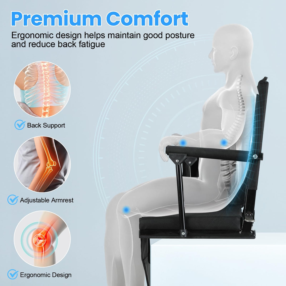 2 Pcs Folding Stadium Seat with Back Support & Cushion Black T4183