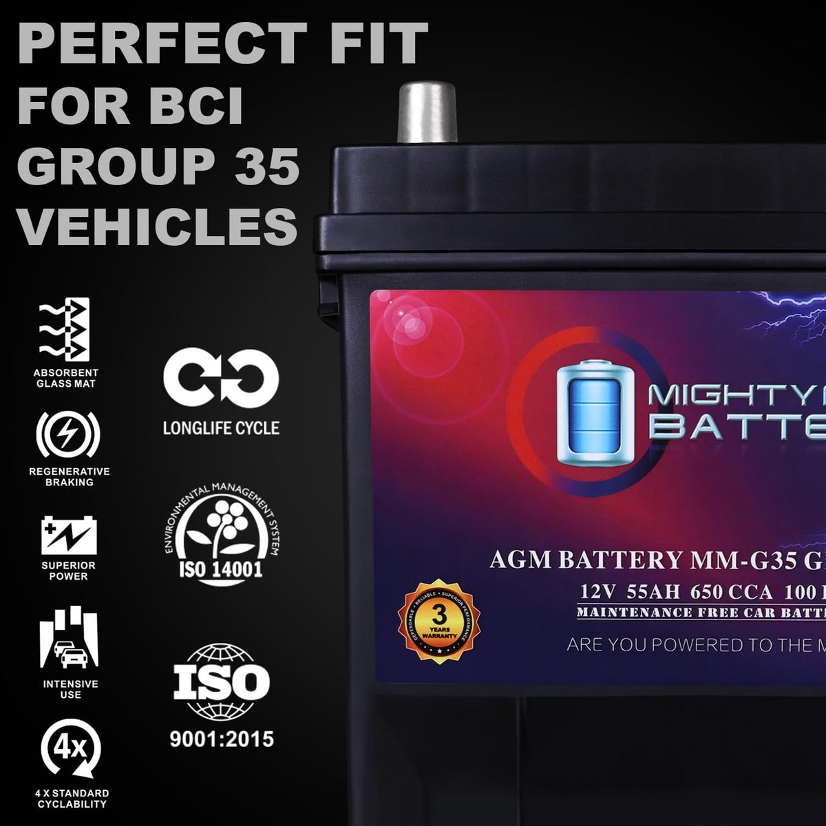 12V 55Ah AGM Replacement Battery Y73557