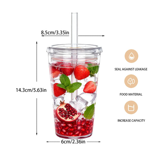 16 oz Plastic Tumbler Cup with Lid and Straw, 6 Pack J563