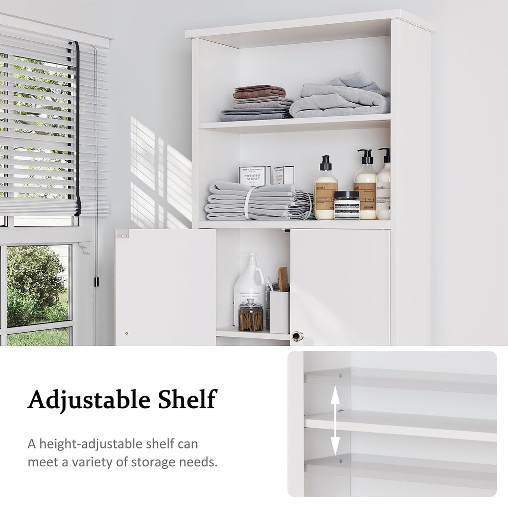 White Over the Toilet Storage Cabinet with Adjustable Shelf B609366
