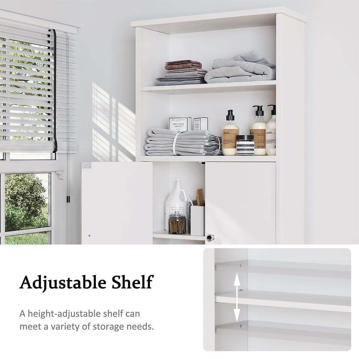 White Over the Toilet Storage Cabinet with Adjustable Shelf B609366
