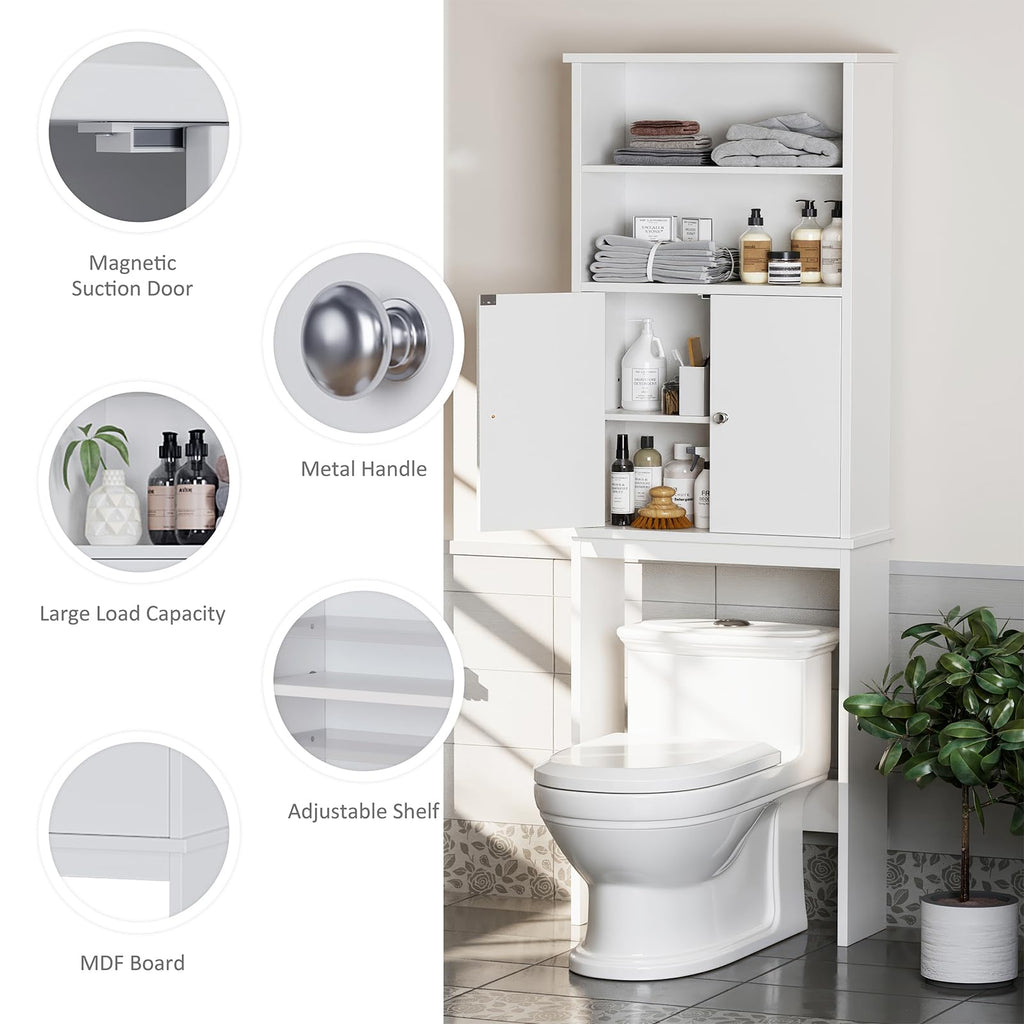 White Over the Toilet Storage Cabinet with Adjustable Shelf B609366