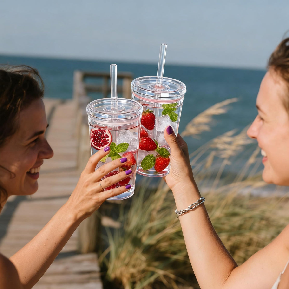 16 oz Plastic Tumbler Cup with Lid and Straw, 6 Pack J563