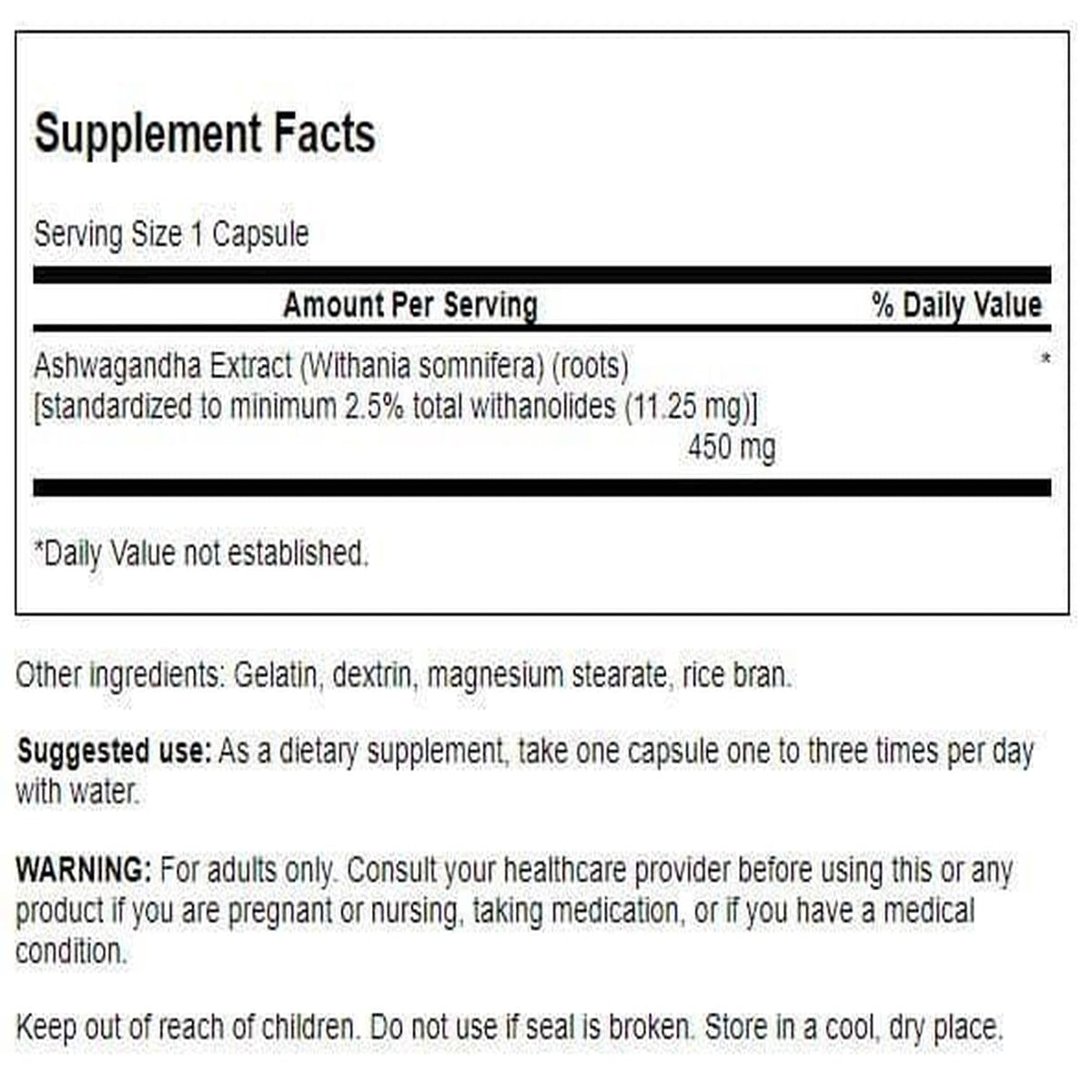 Ashwagandha Extract 450 mg 60 Capsules Y105654