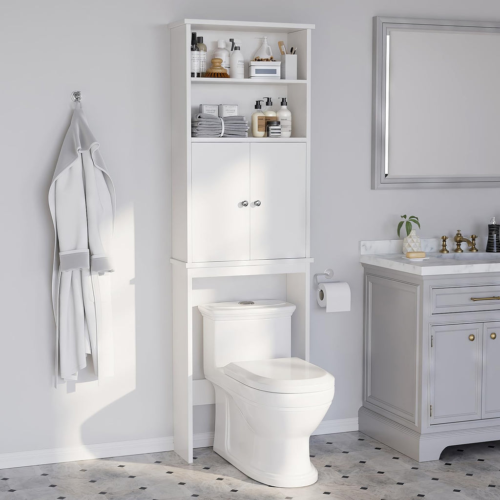 White Over the Toilet Storage Cabinet with Adjustable Shelf B609366