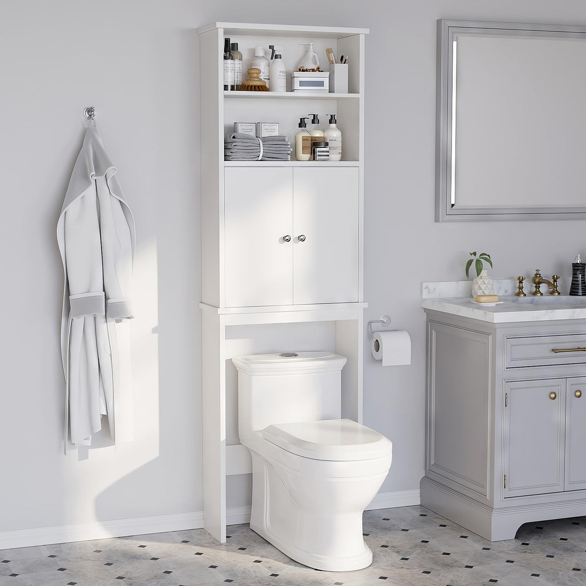 White Over the Toilet Storage Cabinet with Adjustable Shelf B609366