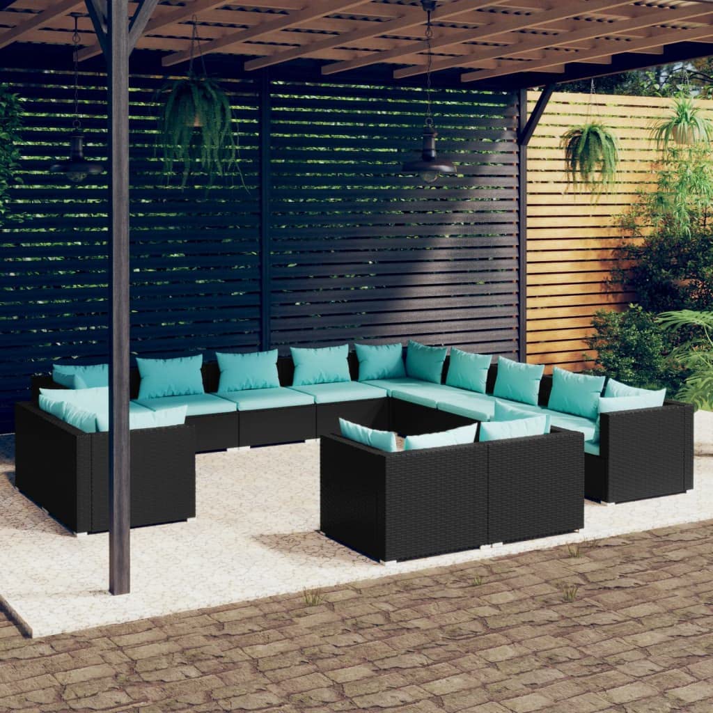 Black 13-Piece PE Rattan Outdoor Sectional Sofa V848158