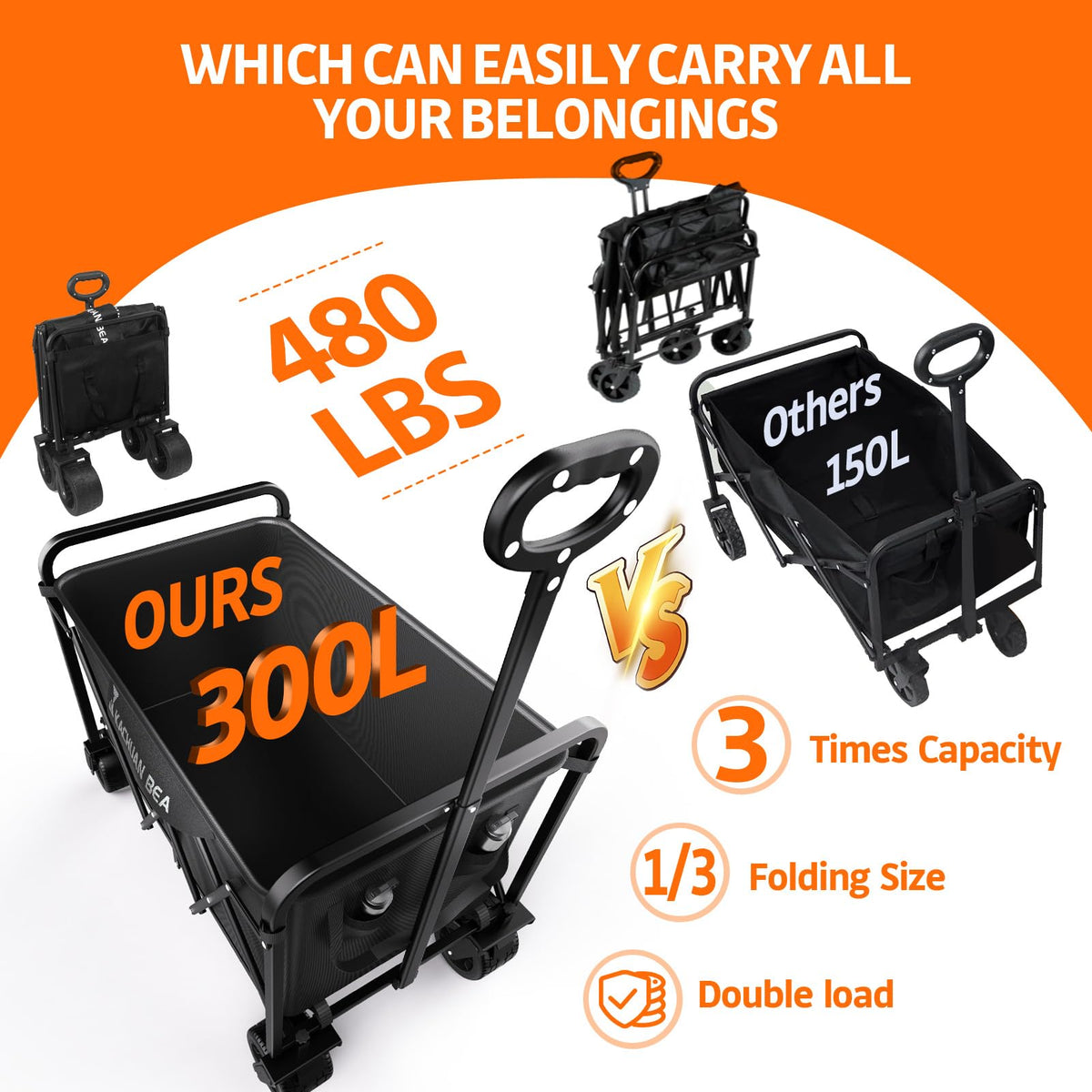 300L Foldable Collapsible Wagon Cart with All-Terrain Wheels N942