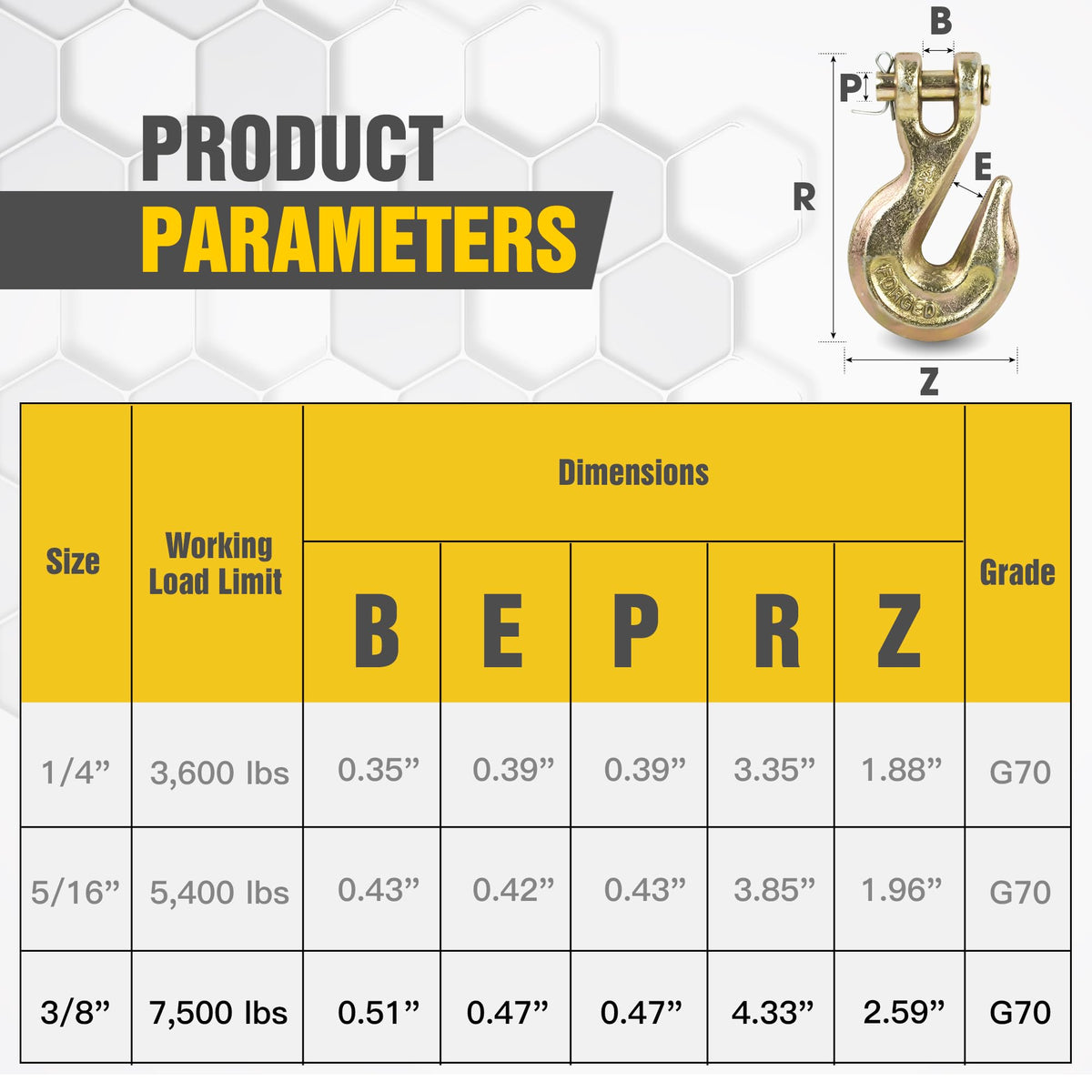 3/8" Clevis Grab Hooks 4 Pack Heavy Duty Chain Hook X6271
