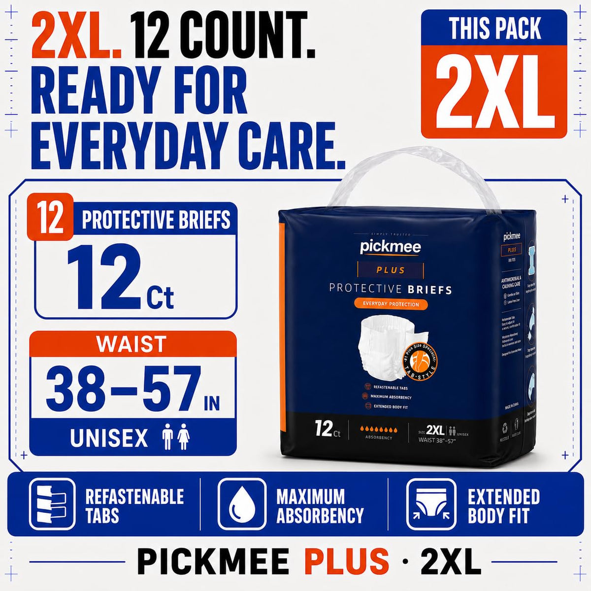 2XL Overnight Adult Diapers with Tabs, 12 Count Q9462